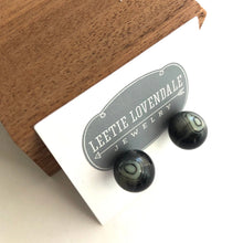 Load image into Gallery viewer, Black and Cream Marbled Agate Ball Stud Earrings
