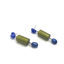 Load image into Gallery viewer, Olive &amp; Sapphire Column Glow Statement Drop Earrings