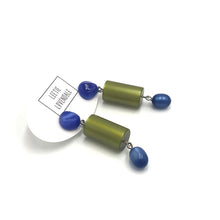 Load image into Gallery viewer, Olive &amp; Sapphire Column Glow Statement Drop Earrings