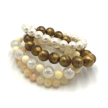 Load image into Gallery viewer, Pearls &amp; Caramel Stack and Stretch Bracelets Set