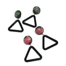 Load image into Gallery viewer, Moss Green &amp; Black Agate Triangle Donut Drop Earrings *