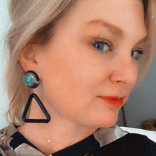 Load image into Gallery viewer, Moss Green &amp; Black Agate Triangle Donut Drop Earrings *