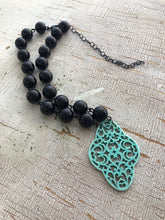 Load image into Gallery viewer, Black &amp; Turquoise Boho Lace Beaded Aleta Necklace