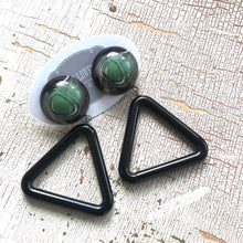 Load image into Gallery viewer, Moss Green &amp; Black Agate Triangle Donut Drop Earrings *