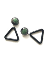 Load image into Gallery viewer, Moss Green &amp; Black Agate Triangle Donut Drop Earrings *