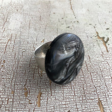 Load image into Gallery viewer, Charcoal Marbled Moonglow Lucite Silver Cocktail Ring