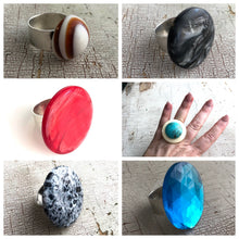 Load image into Gallery viewer, Cream &amp; Marbled Turquoise Layered Lucite Silver Cocktail Ring