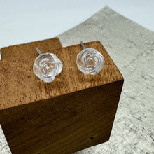 Load image into Gallery viewer, Clear Carved Lucite Rose Stud Earrings