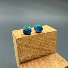 Load image into Gallery viewer, Kelly Blue &amp; Purple Stripe Cane Slice Stud Earrings