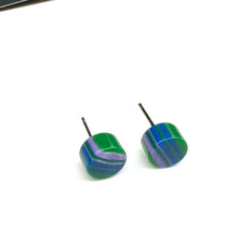 Load image into Gallery viewer, Kelly Blue &amp; Purple Stripe Cane Slice Stud Earrings