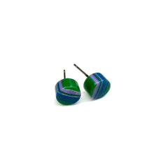Load image into Gallery viewer, Kelly Blue &amp; Purple Stripe Cane Slice Stud Earrings