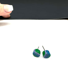 Load image into Gallery viewer, Kelly Blue &amp; Purple Stripe Cane Slice Stud Earrings