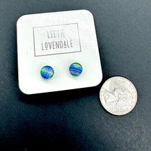 Load image into Gallery viewer, Kelly Blue &amp; Purple Stripe Cane Slice Stud Earrings