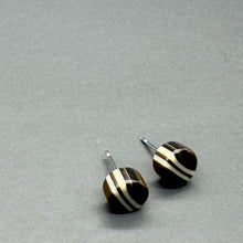 Load image into Gallery viewer, Black and Tan Stripe Cane Slice Stud Earrings