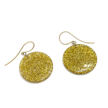 Load image into Gallery viewer, Gold and Clear Glitter Lucite Disc Drop Earrings