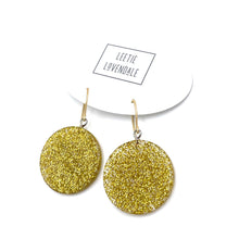 Load image into Gallery viewer, Gold and Clear Glitter Lucite Disc Drop Earrings