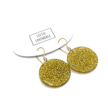 Load image into Gallery viewer, Gold and Clear Glitter Lucite Disc Drop Earrings