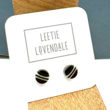 Load image into Gallery viewer, Black and Tan Stripe Cane Slice Stud Earrings