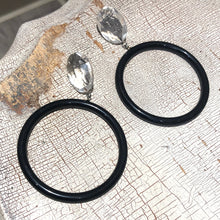 Load image into Gallery viewer, Faceted Clear &amp; Black Large Donut Drop Earrings