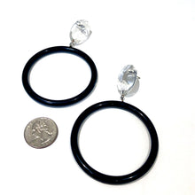 Load image into Gallery viewer, Faceted Clear &amp; Black Large Donut Drop Earrings