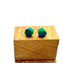 Load image into Gallery viewer, Green &amp; Blue Stripe Cane Slice Stud Earrings