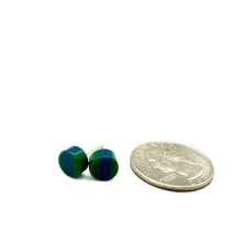 Load image into Gallery viewer, Green &amp; Blue Stripe Cane Slice Stud Earrings