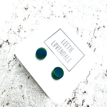 Load image into Gallery viewer, Green &amp; Blue Stripe Cane Slice Stud Earrings