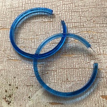 Load image into Gallery viewer, Aqua Blue Transparent Bangle 3 Inch Hoop Earrings