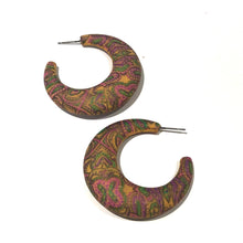 Load image into Gallery viewer, Tangerine Yellow Paisley Decoupage Hoop Earrings* Final Sale