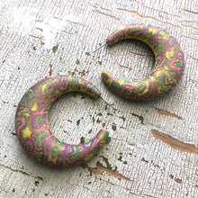 Load image into Gallery viewer, Mustard Yellow Paisley Decoupage Hoop Earrings