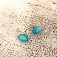 Load image into Gallery viewer, Aqua Blue Green Moonglow Oval Stud Earrings