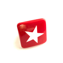 Load image into Gallery viewer, Red &amp; White Star Lucite Silver Cocktail Ring