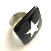 Load image into Gallery viewer, Black &amp; White Star Lucite Silver Cocktail Ring