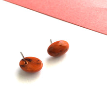 Load image into Gallery viewer, Coral Marbled Oval Button Stud Earrings