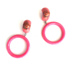 Load image into Gallery viewer, Hot Pink Flower Garden Donut Drop Earrings