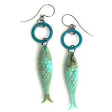 Load image into Gallery viewer, Turquoise &amp; Teal Fish A Lure-Ing Earrings