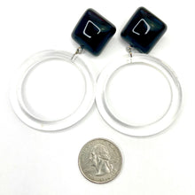 Load image into Gallery viewer, Black Cubed with Clear Donut Drop Earrings