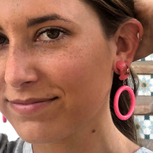 Load image into Gallery viewer, Hot Pink Flower Garden Donut Drop Earrings