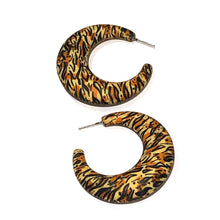 Load image into Gallery viewer, Tiger Print Decoupage Hoop Earrings