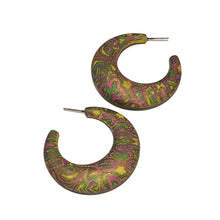 Load image into Gallery viewer, Mustard Yellow Paisley Decoupage Hoop Earrings