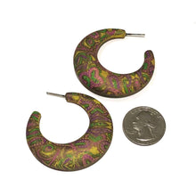 Load image into Gallery viewer, Mustard Yellow Paisley Decoupage Hoop Earrings