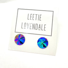 Load image into Gallery viewer, Blue Iris Pinwheel Retro Button Stud Earrings