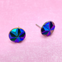 Load image into Gallery viewer, Blue Iris Pinwheel Retro Button Stud Earrings