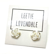 Load image into Gallery viewer, Pearly Ivory Rose Button Stud Earrings