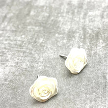 Load image into Gallery viewer, Pearly Ivory Rose Button Stud Earrings