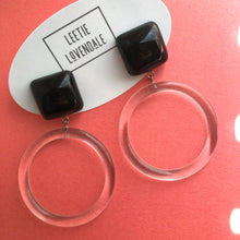 Load image into Gallery viewer, Black Cubed with Clear Donut Drop Earrings