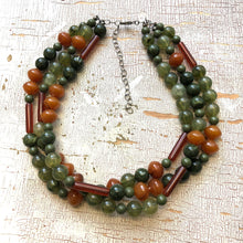 Load image into Gallery viewer, Terracotta &amp; Marbled Jade Green Beaded Morgan Statement Necklace *