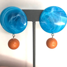 Load image into Gallery viewer, Aqua Blue Marbled with Butterscotch Dottie Earrings