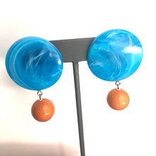 Load image into Gallery viewer, Aqua Blue Marbled with Butterscotch Dottie Earrings