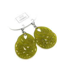 Load image into Gallery viewer, Olive Green Paisley Teardrop Earrings